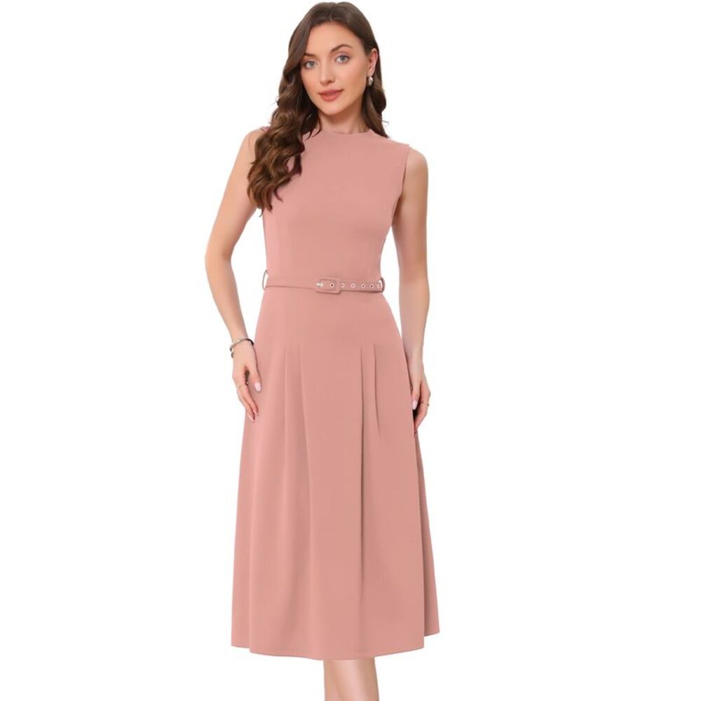 Women's Work Dress Sleeveless Crew Neck A-Line Office Dress Blush Pink